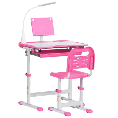 PG Convenienza Banco Scuola Regolabile con Sedia per Bambini 6-12 Anni, 70x49.5x80-105 cm, Rosa