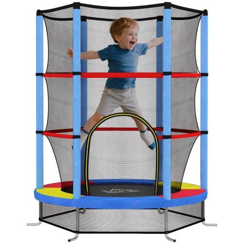 PG Convenienza Tappeto Elastico per Bambini 3-6 Anni con Rete di Protezione, 6 Colonne e 3 Ingressi, Ø140x190 cm, Multicolore