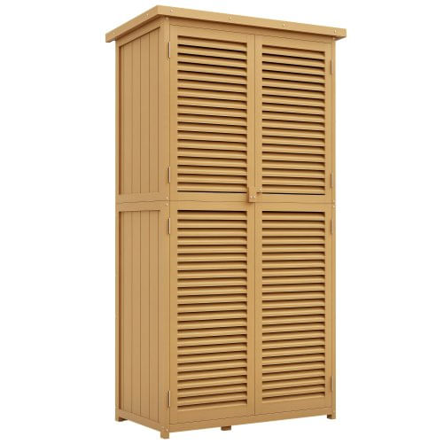 PG Convenienza Casetta da Giardino i Legno a 4 Ripiani con Anta a Persiana, 87x46.5x160 cm, Giallo e Verde