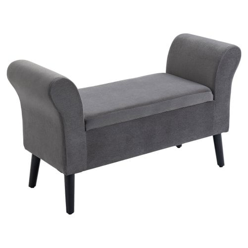 PG Convenienza Panca Contenitore Imbottita per Camera in Tessuto Vellutato con Braccioli, 111.5x41x65cm - Grigio