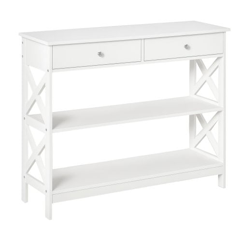 PG Convenienza Tavolo Consolle con 2 Cassetti e 2 Mensole, Mobile da Ingresso e Soggiorno in MDF, 100x30.5x80cm, Bianco