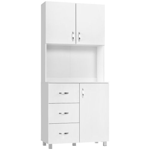 PG Convenienza Credenza da Cucina e Soggiorno, Credenza Moderna in Legno Bianco, 2 Armadietti, Mensole Regolabili, 1 Ripiano Aperto e 3 Cassetti, 80x3
