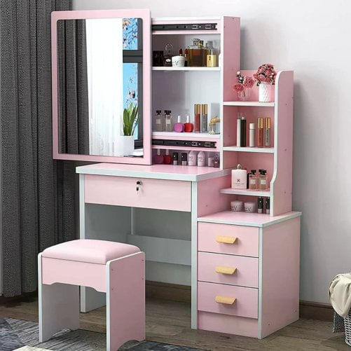 POSTAZIONE TRUCCO TOELETTA CON SPECCHIERA E SGABELLO – MODELLO CASTELLO Rosa
