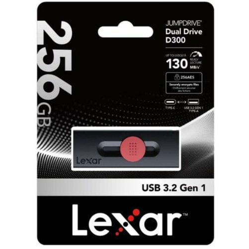 Lexar JumpDrive Dual Drive D300 unità flash USB 256 GB USB Type-A / USB Type-C 3.2 Gen 1 (3.1 Gen 1) Nero Lexar Memoria USB Lexar DUAL Nero 256 GB