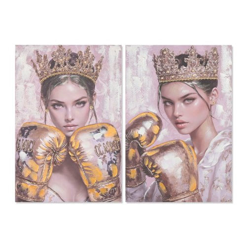 Tela Home ESPRIT Rosa Dorato Guantone da boxe 60 x 3 x 90 cm (2 Unità)