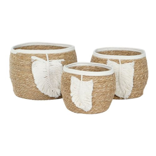 Home ESPRIT Cesta Decorativa Home ESPRIT Crema Naturale Boho 33 x 33 x 27 cm (3 Pezzi)