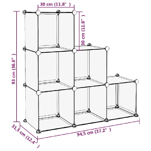 Organizzatore Portaoggetti con 6 Cubi Trasparenti in PP