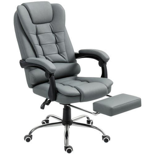 PG Convenienza Sedia da Ufficio Ergonomica Reclinabile a 145° con Poggiapiedi Estraibile in Finta Pelle, Grigio