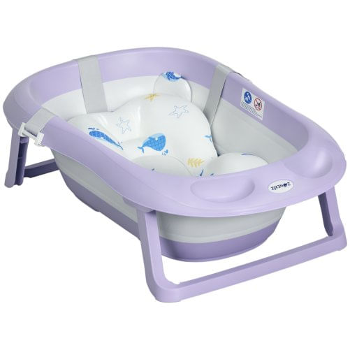 PG Convenienza Vaschetta Bagnetto Pieghevole Bambini 0-6 Anni con Cuscino e 2 Ripiani, 83x48x23.5 cm, Viola e Bianco