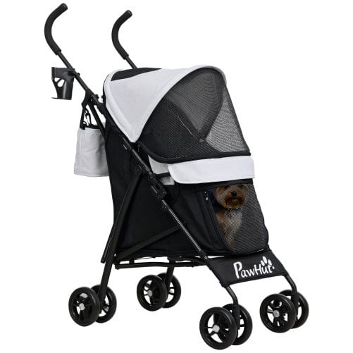 PG Convenienza Passeggino per Cani con 2 Finestre a Rete, in Acciaio e Tessuto Oxford, 76x44x103 cm, Nero e Grigio Chiaro