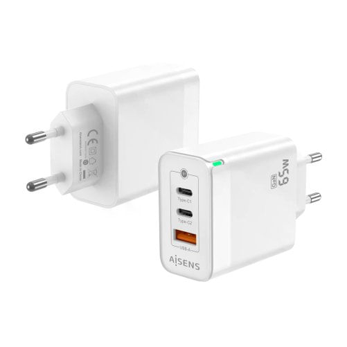 AISENS ASCH-65W3P007-W Caricabatterie per dispositivi mobili Universale Bianco AC Ricarica rapida Interno