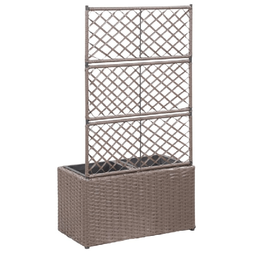 vidaXL Letto Rialzato Traliccio 2 Vasi 58x30x107 cm Polyrattan Marrone