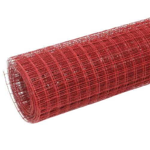 vidaXL Recinzione in Rete per Pollaio in Acciaio e PVC 25x0,5 m Rossa