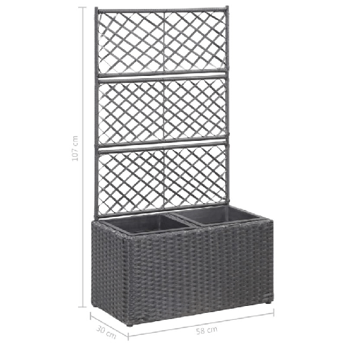 vidaXL Letto Rialzato a Traliccio 2 Vasi 58x30x107 cm Polyrattan Nero