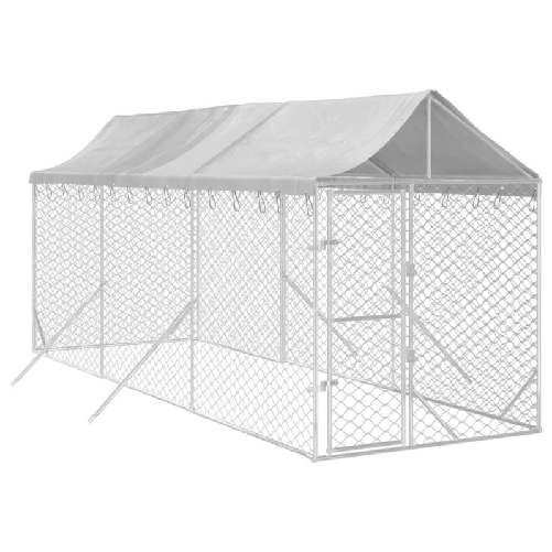 vidaXL Cuccia Cani da Esterno Tetto Argento 2x6x2,5 m Acciaio Zincato