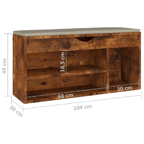 vidaXL Scarpiera con Cuscino Rovere Fumo 104x30x49 cm in Truciolato
