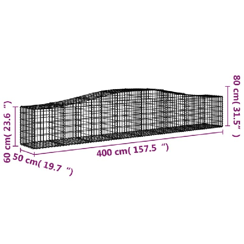 vidaXL Cesto Gabbione ad Arco 400x50x60/80 cm Ferro Zincato