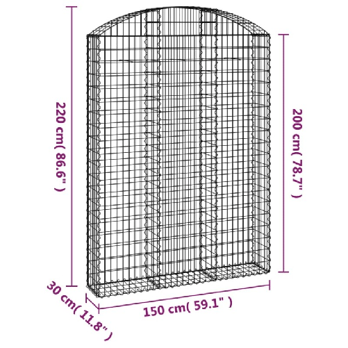 vidaXL Cesto Gabbione ad Arco 150x30x200/220 cm Ferro Zincato