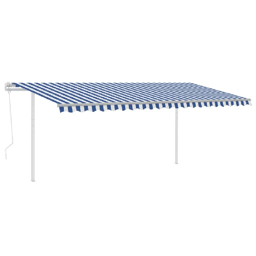 vidaXL Tenda da Sole Retrattile Automatica e Pali 5x3 m Blu e Bianca