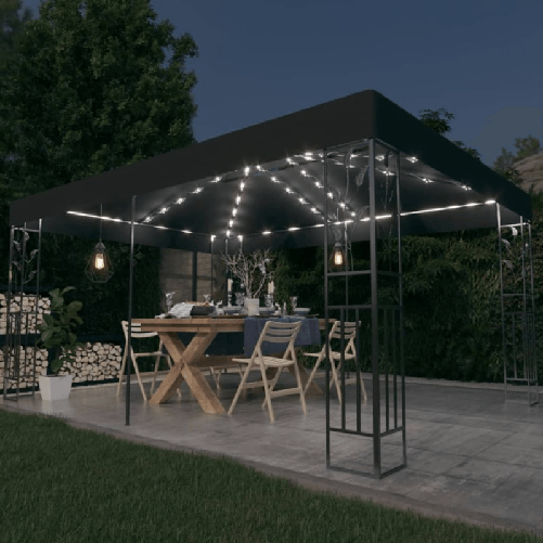 vidaXL Gazebo con Tetto Doppio e Luci LED 3x4 m Antracite