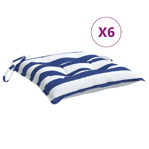 vidaXL Cuscini per Sedia 6 pz Strisce Bianche e Blu 40x40x7 cm Tessuto