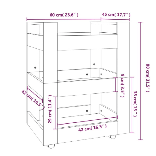 Carrello da Cucina rovere fumo 60x45x80 cm Legno ingegnerizzato