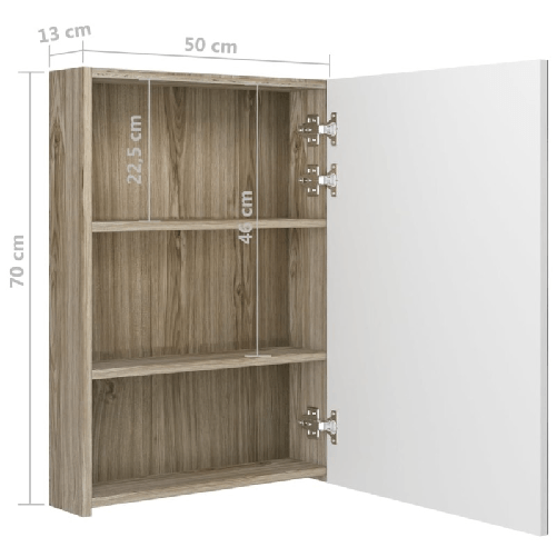 vidaXL Armadietto Bagno con Specchio e LED Bianco e Rovere 50x13x70 cm