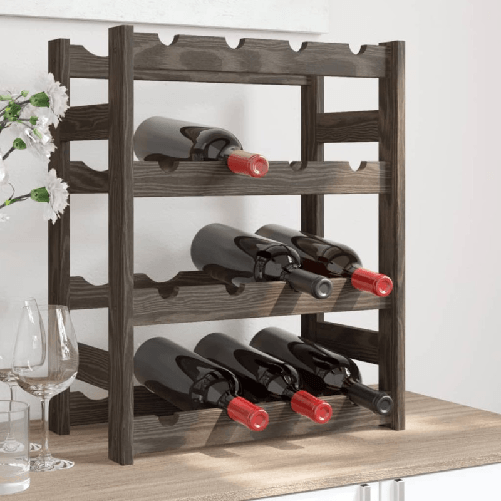 Portabottiglie per 16 Bottiglie Grigio Legno Massello di Pino