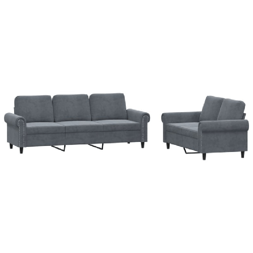vidaXL Set di Divani 2 pz con Cuscini Grigio Scuro in Velluto