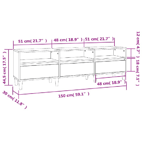 vidaXL Mobile Porta TV Grigio Sonoma 150x30x44,5 cm Legno ingegnerizzato