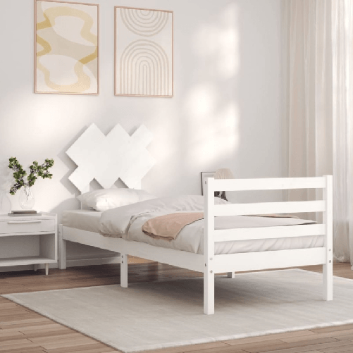 vidaXL Giroletto con Testiera Bianco Single in Legno Massello