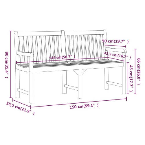 Panca da Giardino 150 cm in Legno Massello di Acacia