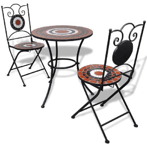 vidaXL Set da Bistrot 3 pz Piastrelle di Ceramica Terracotta e Bianco