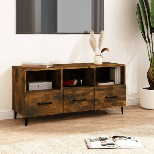 Mobile TV Rovere Fumo 102x35x50 cm in Legno ingegnerizzato