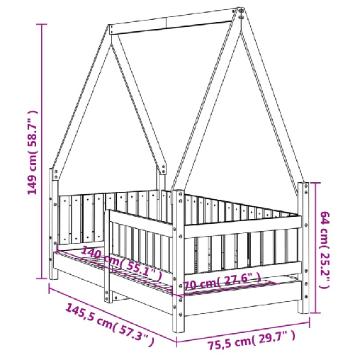 vidaXL Giroletto per Bambini Bianco 70x140cm in Legno Massello di Pino