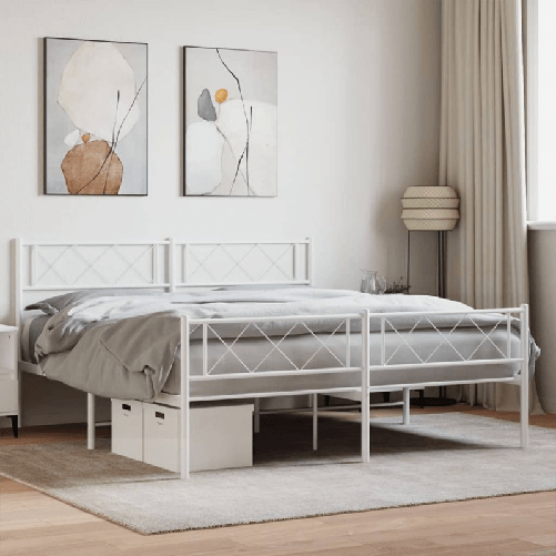 vidaXL Giroletto con Testiera e Pediera Metallo Bianco 140x190 cm