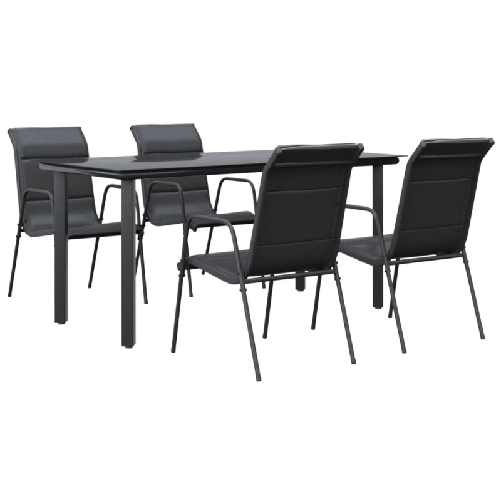 Set da Pranzo da Giardino 5 pz Nero in Acciaio e Textilene