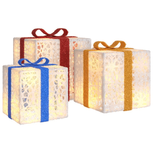 vidaXL Pacchi di Natale Illuminati 3 pz 64 LED Bianco Caldo