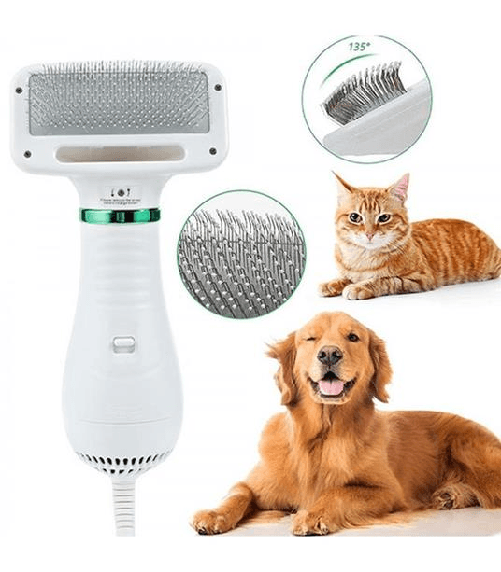 Spazzola Phon Toelettatura Cani Gatti Elettrica Asciuga Pettina 2 in 1 Pelo Animali Domestici 300W Impostazione Temperatura Portatile