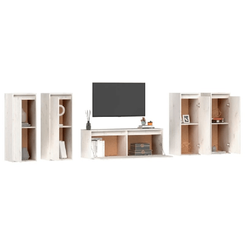 vidaXL Mobili Porta TV 5 pz Bianchi in Legno Massello di Pino