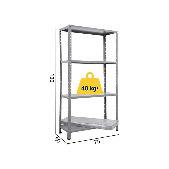 Grima Scaffale 4 Ripiani Portata 160 Kg 75x30x136 Cm