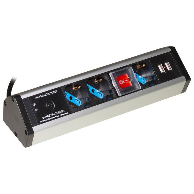 Link Multipresa Wireless 3 Porte Ita-Schuko e 2 Porte Usb Alloggiamento Alluminio Cavo 1.8mt con Spina 16A Tripolare Italiana con Interruttore