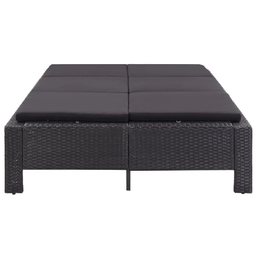 vidaXL Lettino Prendisole a 2 Posti con Cuscino Nero in Polyrattan