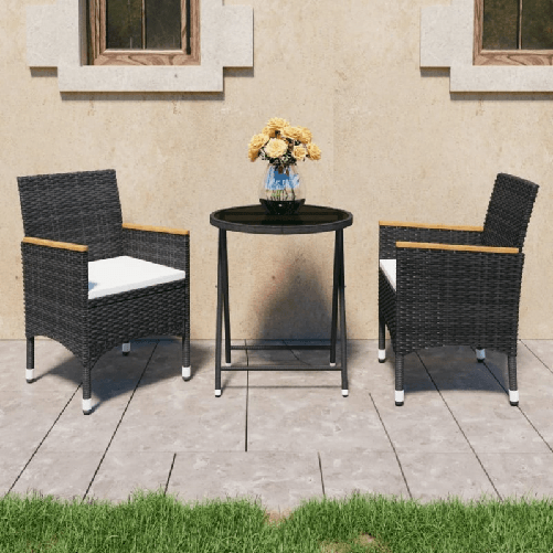 vidaXL Set da Bistrot per Giardino 3 pz in Polyrattan e Vetro Nero