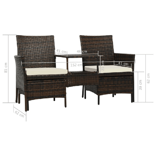 vidaXL Divano da Giardino 2 Posti Tavolino e Sedili Polyrattan Marrone