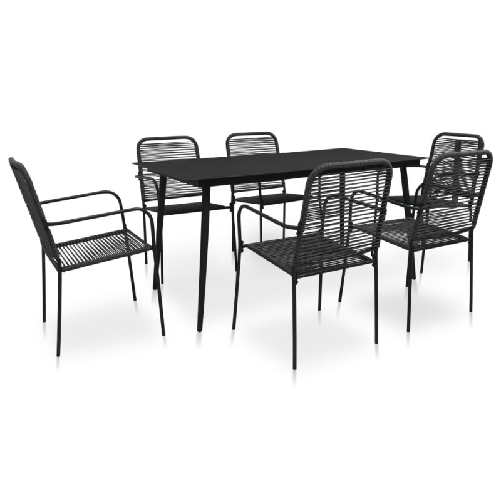 vidaXL Set da Pranzo da Esterni 7 pz in Corda di Cotone e Acciaio Nero