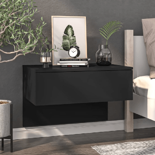 Comodini a Muro 2 pz Neri in Legno ingegnerizzato