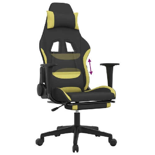 Sedia da Gaming con Poggiapiedi Nero e Verde Chiaro in Tessuto
