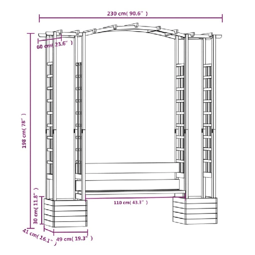 vidaXL Pergola da Giardino Panca e Vasi Legno Massello Pino Impregnato