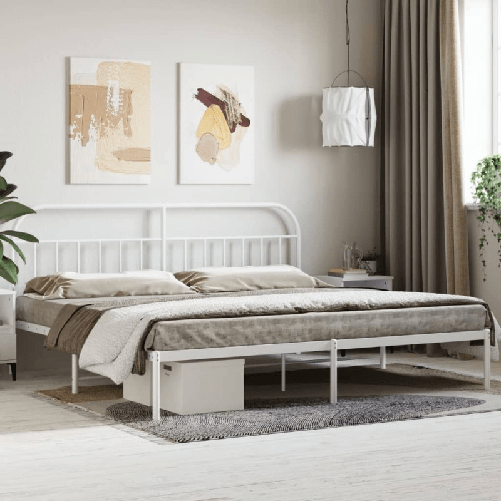 vidaXL Giroletto con Testiera Metallo Bianco 200x200 cm
